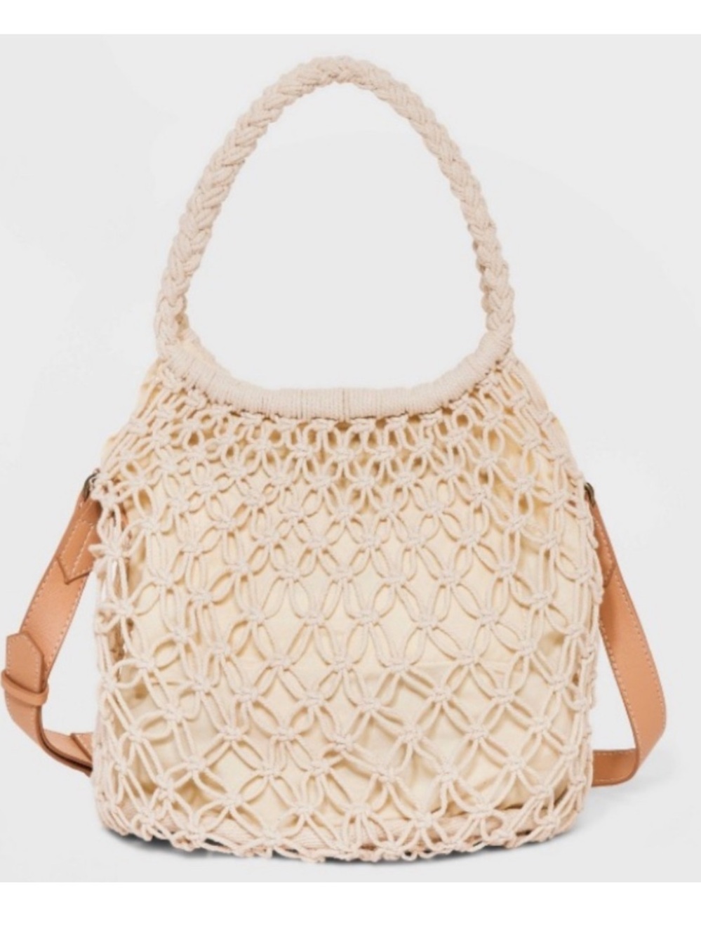 Universal Thread Cream Crochet Shoulder Bag with Tan Straps
